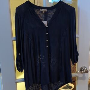 Democracy Deep Blue Blouse with Button Accents NWT